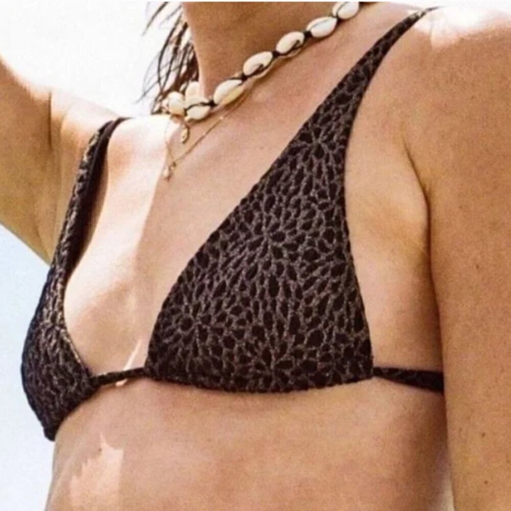 Demi Moore x Andie The Tropez Bikini Top Women's L Black Metallic Gold NWT